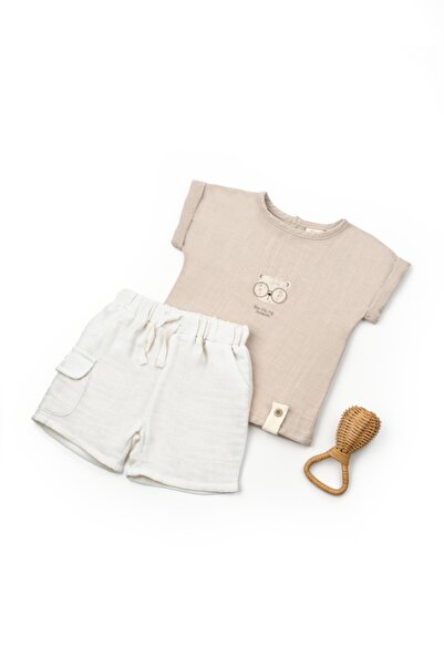 BabyCosy Set tricou maro cu pantaloni scurti TeddyBear, 100% bumbac , - Fete,...