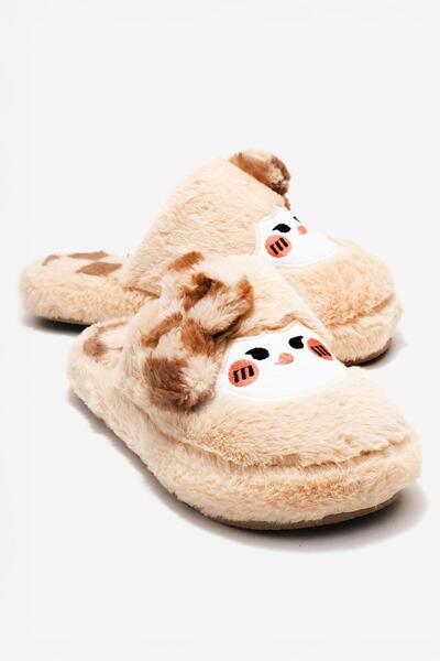 CCWAY AYAKKABI Women's Closed-Front Bow Tie House Slippers Cream