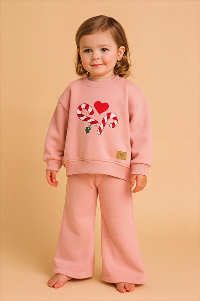 eradkids Premium 3-Thread Candy Bar Detailed Girls' Top and Bottom Set / Baby Girl Tracksuit Set