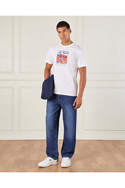 REDTAG Men White Printed T-Shirt