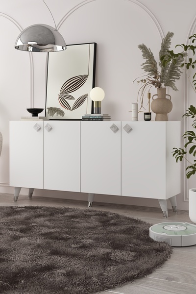 DEMONTE DECOR 8200-1DD KB150 KONSOL, TV ÜNİTESİ BEYAZ-GÜMÜŞ