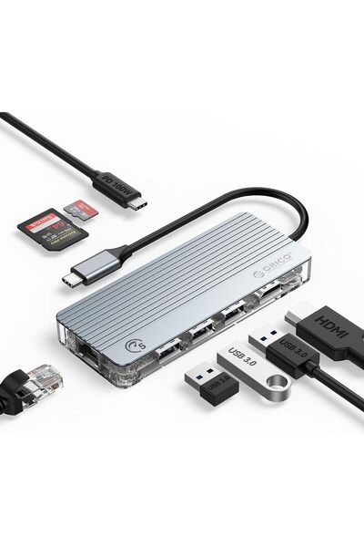 Orico USB C Docking Station - 8 in 1 USB C Hub with 4K HDMI, 100W PD Charging, RJ45, SD/TF Card, and
