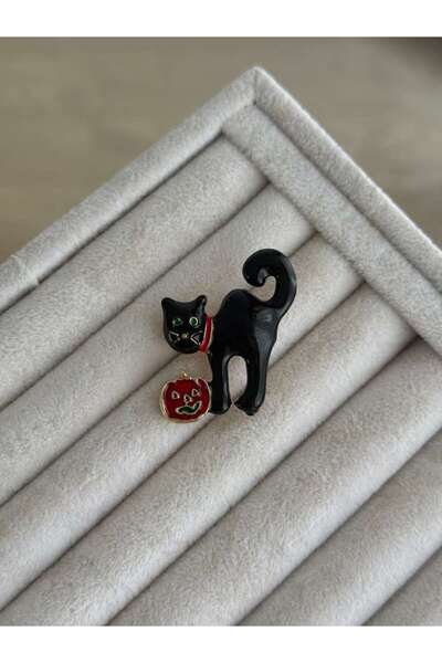 İREM YILDIZ Şık Kara Kedi Figürlü Broş