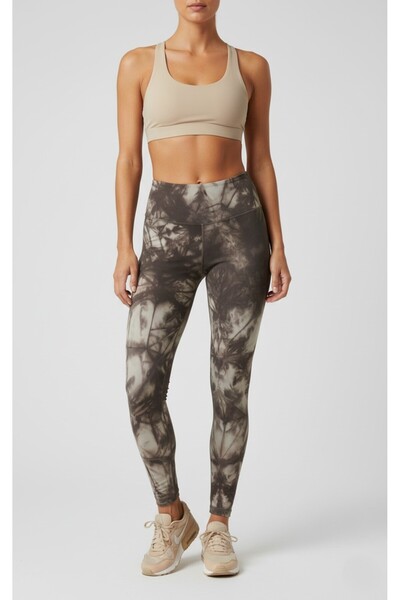 The Women's High Waist Tie Patterned Sports Leggings – Burgundy and Khaki