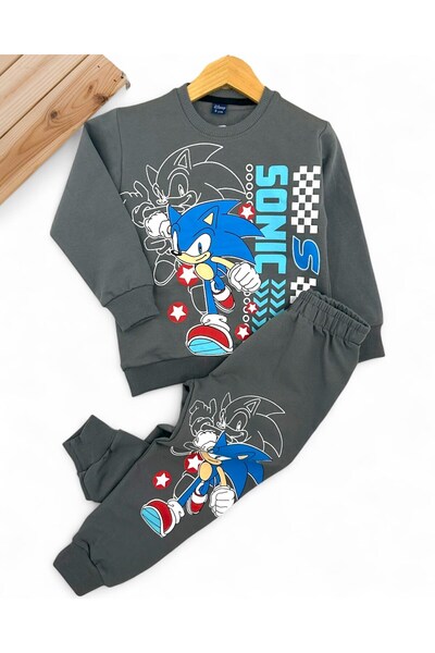 VOY KİDS Sonic Printed Boys' Seasonal Thin Tracksuit Set L Interlock Fabric 100% Cotton L 2-10 Years