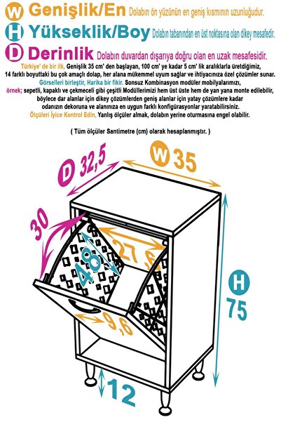 Modilayn Söke Kirli Sepetli, Ayaklı, Çok Amaçlı Banyo Dolabı (14 farklı Genişlik Seçeneği)