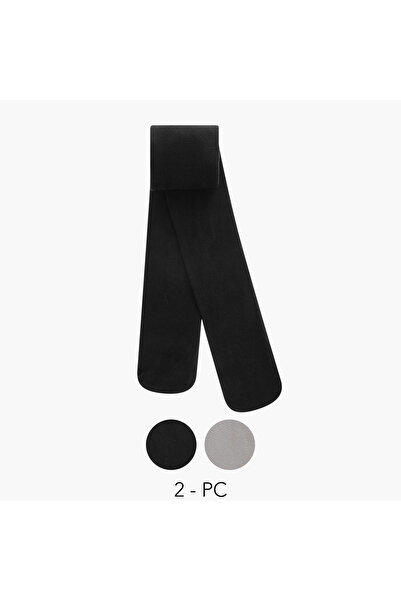 Juniors Solid Tights with Elasticated Waistband - Set of 2