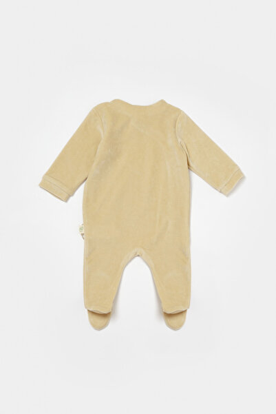 BabyCosy Elephant long sleeve jumpsuit with booties made of 80% cotton and 20% polyester - Stone, 3-6 Months