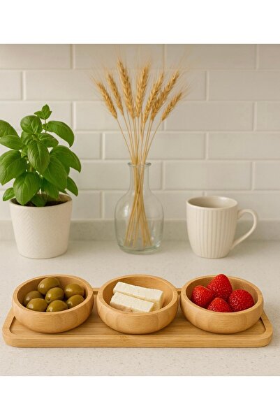 Kitchen Pembelia 3-Piece Breakfast Jam Presentation Bowl Presentation Set with Bamboo Presentation Tray