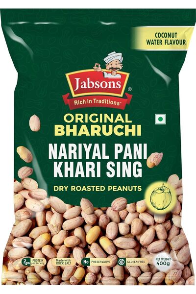 Jabsons Bharuchi Nariyal Pani (Coconut Water) Dry Roasted Peanuts, Gluten Free, 400g