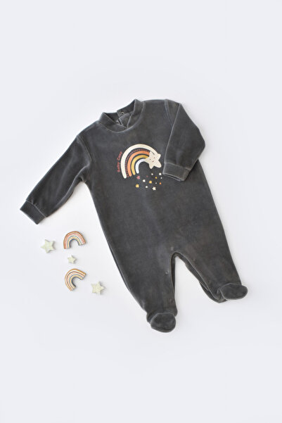 BabyCosy Rainbow jumpsuit with long sleeves and booties made of 80% cotton and 20% polyester - Anthracite, 6-9 months