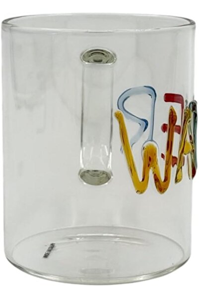 B&D Glass Mug with Decorative Text, 425 ml, Single-Wall, Set of 4