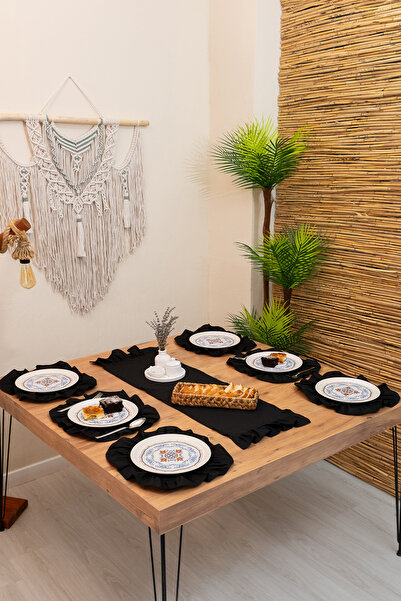 abidehanım Lira |   Black 7 Piece Ruffled Tableware Presentation Set 40 X 110