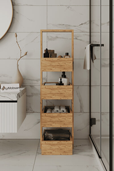 AYMOBSAN Multi Çok Amaçlı Banyo Rafı, Mutfak Rafı, Sepetli Çok Amaçlı Raf, 4 Raflı 120 CM