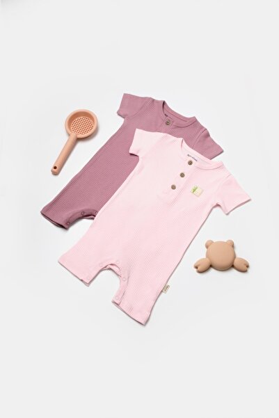 BabyCosy Set 2 salopete scurte Bamboo, roz, BabyCosy, 50%bumbac+50% bambus, 9...