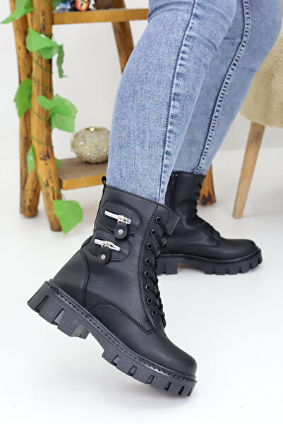 Emax Kadın Bağcıklı Fermuarlı Çift Fermuar Detaylı Kalın Taban Postal Bot Kış...