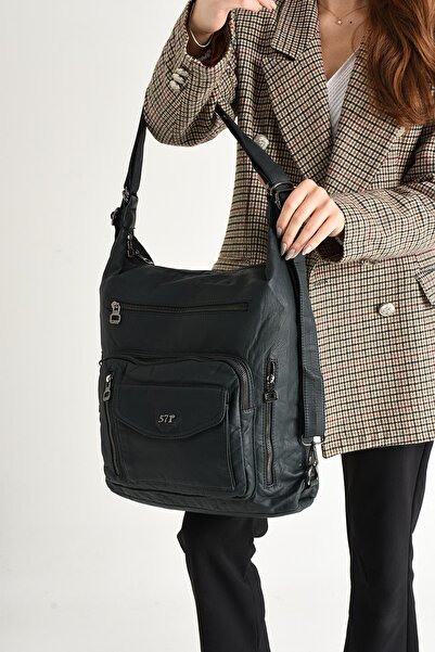 571 Collections Çanta Dual-Use Washed Leather Shoulder & Backpack – Lightweig...