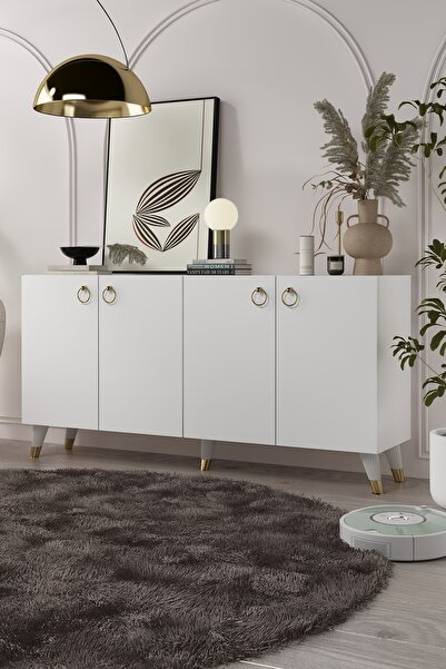 DEMONTE DECOR 8201-1DD KB150 KONSOL, TV ÜNİTESİ BEYAZ-ALTIN