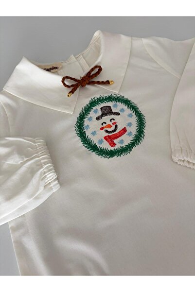 il mio bambino Handmade 100% Cotton Baby Snowman Embroidered Shirt - Long Sleeve
