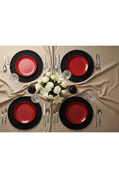 Joie Maison Rosso 4'lü Seramik Servis Tabağı Kırmızı (28 cm)