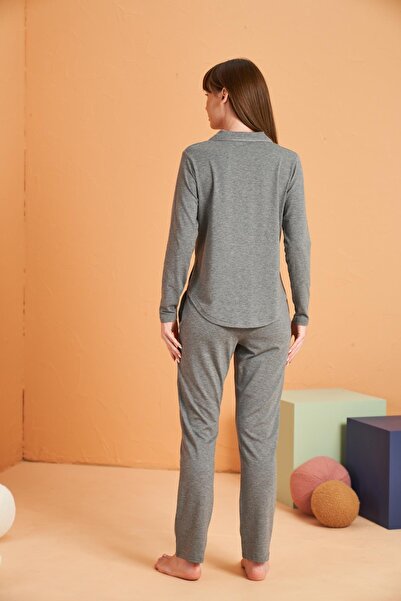 PJS Women's Viscose Pajama Set - Buttoned Piped Pocket Long Sleeve