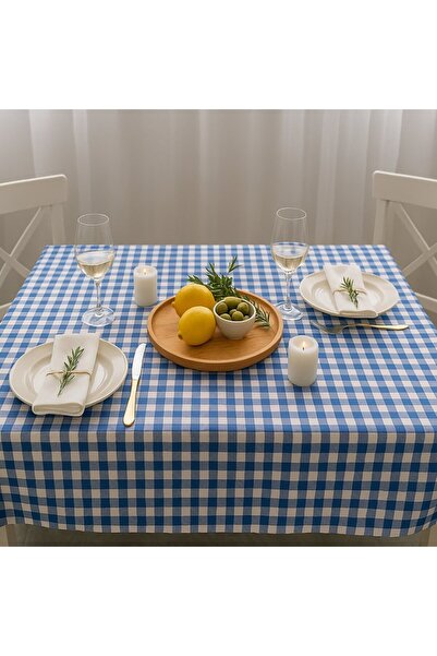 Pucioasa Teflon-coated cotton tablecloth, round, diameter 160cm, blue-white c...