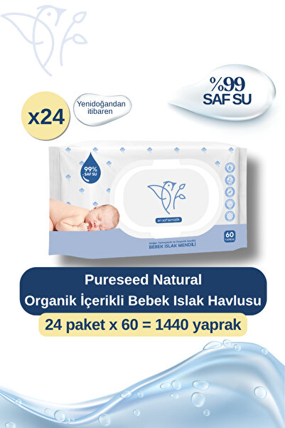PURESEED NATURAL Organik İçerikli Bebek Islak Havlusu %99 Saf Su - 24x60