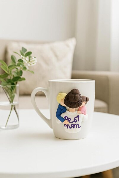 B&D Decorative 3D Polymer Clay Ceramic Coffee Mug, White