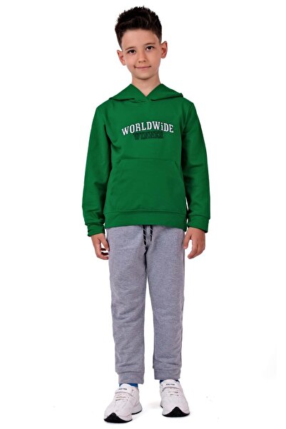 Mnk Baby&Kids Boy's Worldwide Winner Embroidered Kangaroo Pocket Hooded Tracksuit Set Green