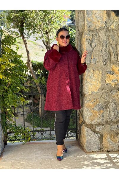 Punta Otantik Nc8028 Fur Buttoned Italian Felt Coat Cherry