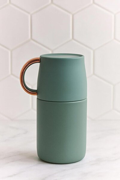 B&D Vacuum Insulated Cup, 220 ml, Stainless Steel, Green with Rose Gold Handle