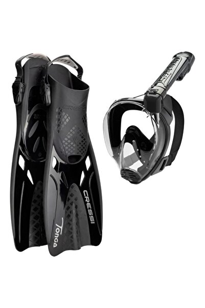 Cressi Baron Tam Yüz Maskesi ve Tonga Palet Seti S/M Siyah