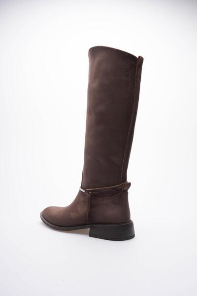 Mubiano Women's Suede Boots with Buckle, Thick Heels, Brown Miretta