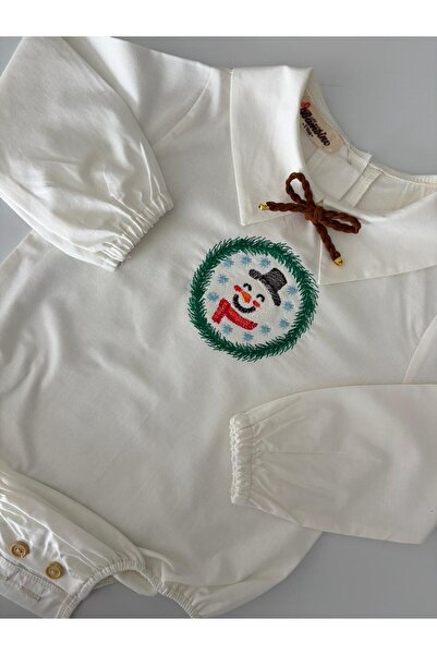 il mio bambino Handmade 100% Cotton Baby Snowman Embroidered Shirt - Long Sleeve
