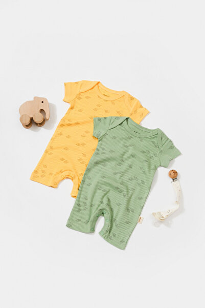 BabyCosy Set of 2 Printed Short Jumpsuits, BabyCosy, 50% Modal+50% Cotton, Lemon/Green, 18-24 Months