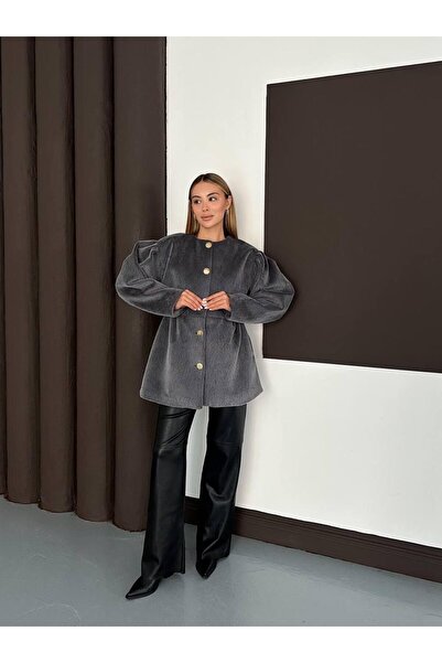 MODA Elastic Waist Fox Fabric Gold Button Jacket