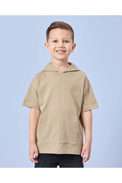 REDTAG Boys Brown Short Sleeve Hooded T-Shirt