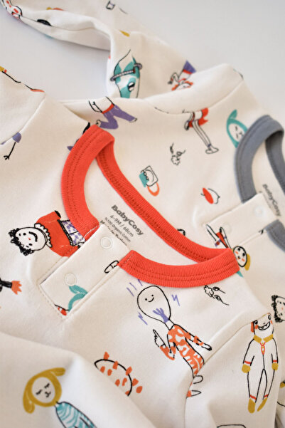 BabyCosy Set of 2 long sleeve jumpsuits and long pants - 100% cotton - Red and Grey, 6-9 months