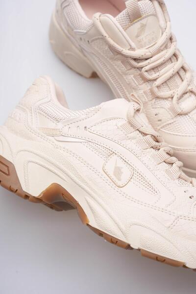 Mubiano Kadın Sneaker File Baskılı Kalın Tabanlı Bej Rivex