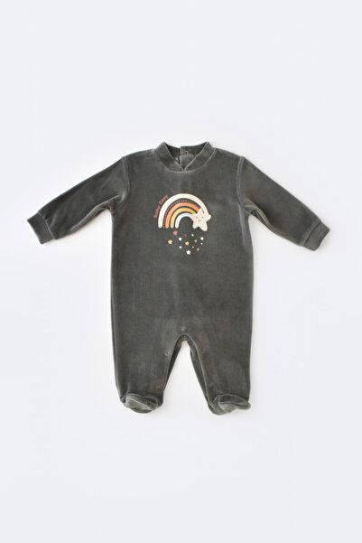 BabyCosy Rainbow jumpsuit with long sleeves and booties made of 80% cotton and 20% polyester - Anthracite, 6-9 months