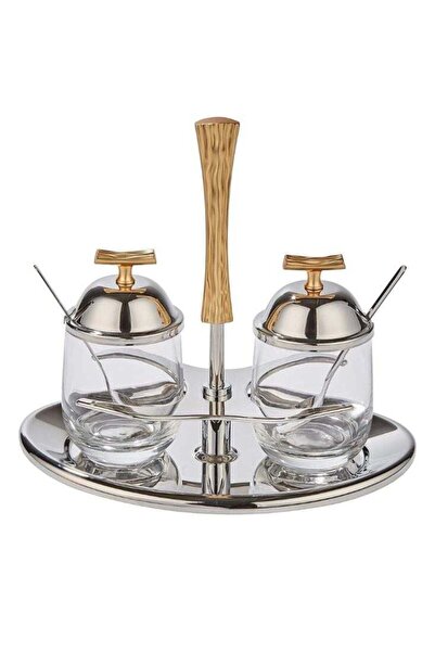 Generic مجموعة مرطبانات زجاجية مع صينية حامل التوابل والمخللات