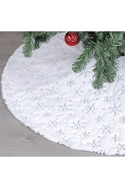 zola Χαλί χριστουγεννιάτικου δέντρου, αφράτο λευκό με ασημένια αστέρια, κούμπωμα με velcro, 90 εκ.