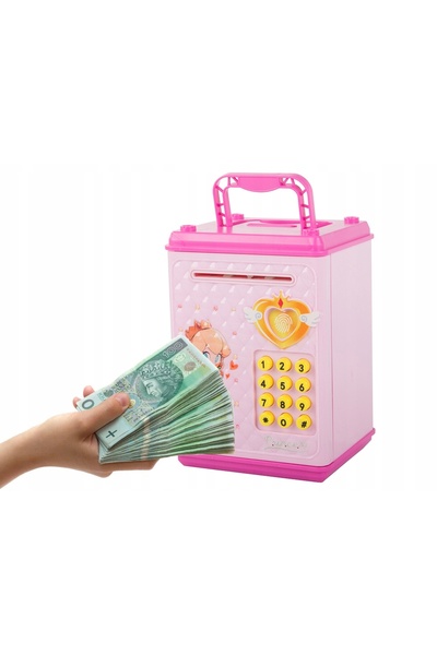 zola Safe-type piggy bank, opening with pin, sounds and lights, plastic, 18 x 10 x 12 cm, pink