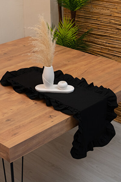 abidehanım Ruffle |   Black Double Ruffle Runner 40 X 110