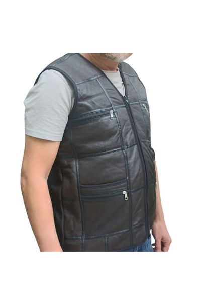 Sir Cliffson Genuine Lambskin Leather Inside Real Fur Men's Vest