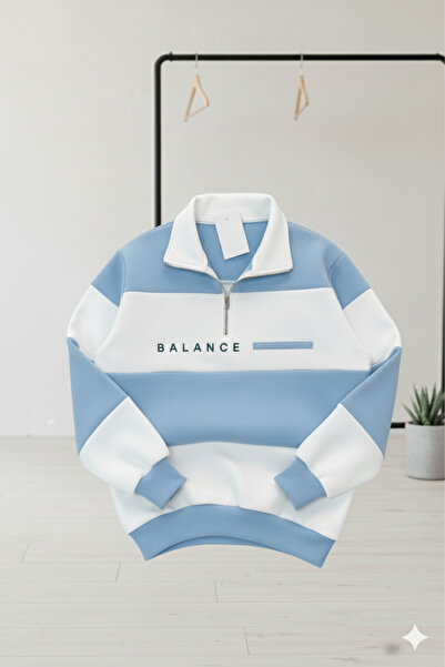 NİCE Унісекс коричнево-біла смугаста толстовка на блискавці - з написом «BALANCE»