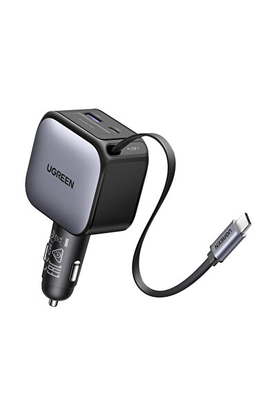 Ugreen Nexode Car Charger with Retractable USB-C and USB Ports 60W - Space Gray