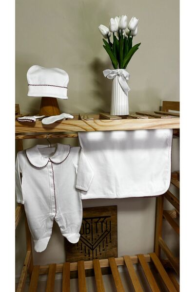 hobittubaby Red Embroidered Combed Cotton Baby Hospital Discharge Set