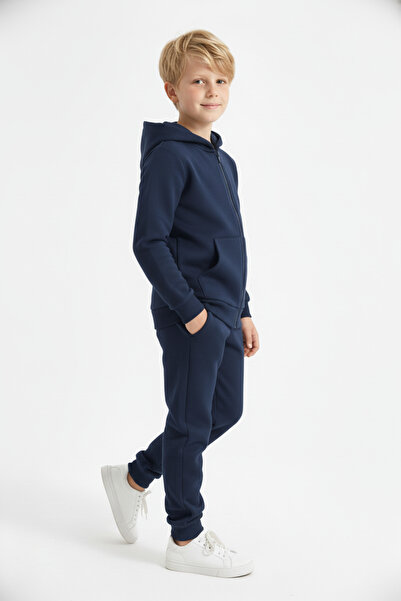 FYK KİDS Ανδρικό σετ αθλητικής φόρμας 3 τεμαχίων K με κουκούλα με 3-σκέλη χοντρό χειμωνιάτικο μονόχρωμο φερμουάρ