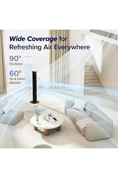 RADIOTRONICS LEVOIT Smart Control Silent Tower Fan 42 Inch, 7.9 m/s, DC Motor, Wi-Fi & Voice Control, 4 Modes, 12